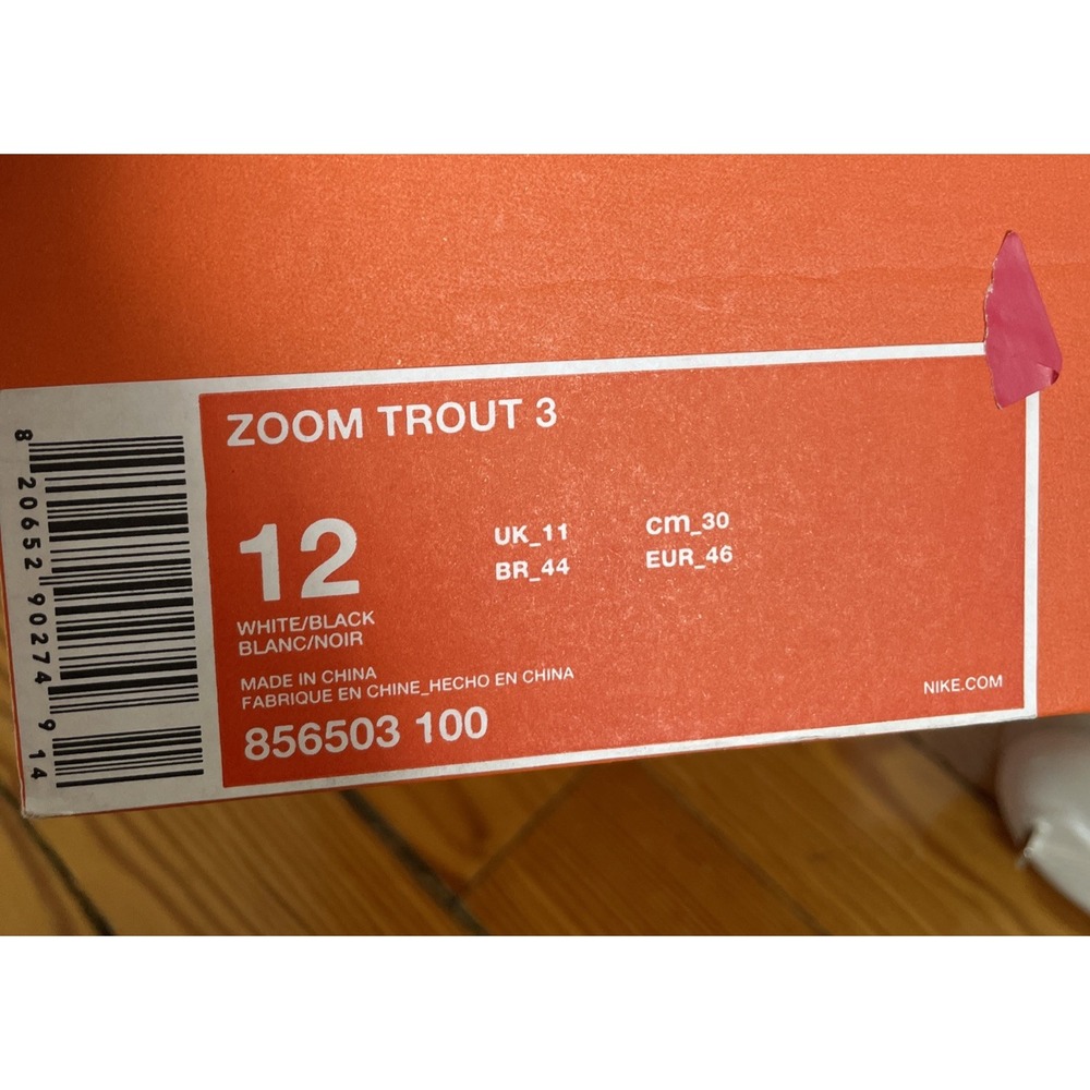 Mens Nike Zoom Trout 3 White Grey, Size 12, New - Picture 5 of 7